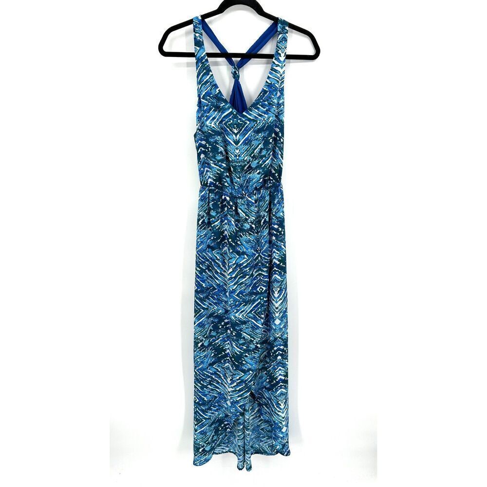 FOREVER 21 Blue Green Stretch Waist Racerback Vacation Maxi Dress Size Medium